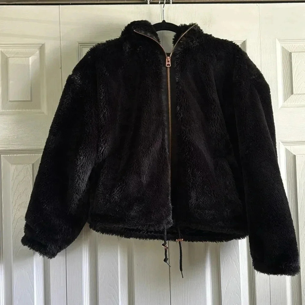 Lucky Brand | Faux Fur Coat | Black | Cropped | size XS